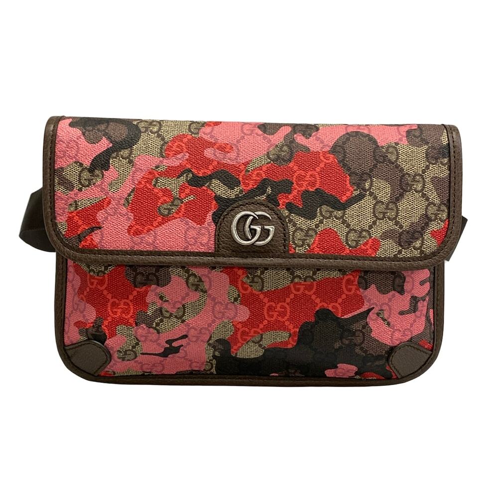 Gucci Ophidia Small Belt Bag Bum Bag 752597 Beige Dark Brown Red PVC Leather